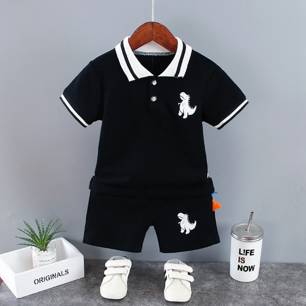Verão Bebê Menino Roupas Casuais Dos Desenhos Animados Dinossauro Polo Camiseta Curta 2 Pçs/Set Esporte Crianças Ternos 