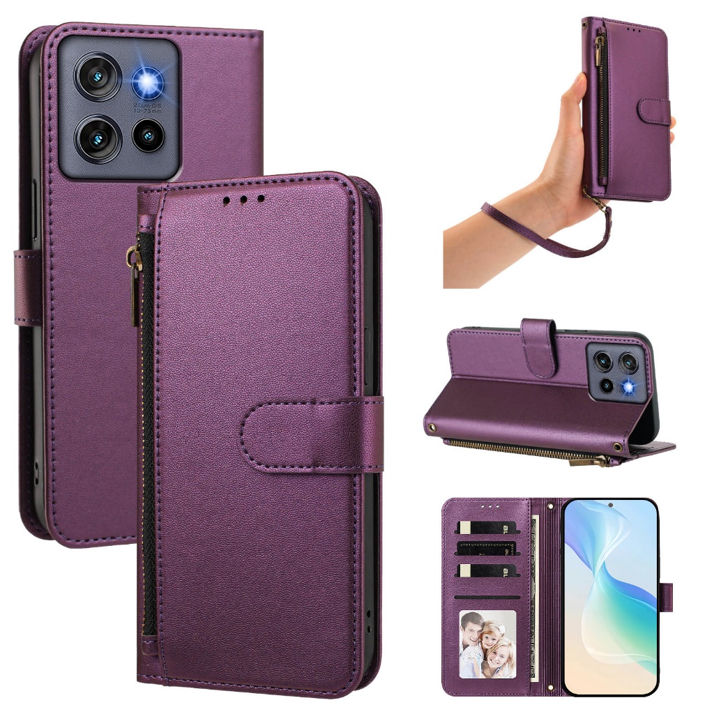 Capa Carteira Com Zíper Para Motorola Moto Edge 70 Ultra 70 Fusion Plus 60 50 40