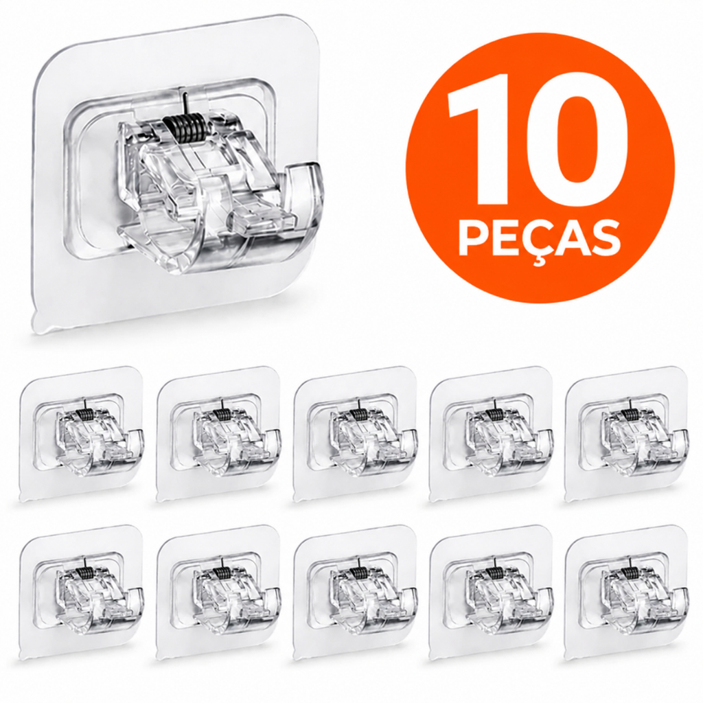 Kit Ganchos adesivos para varão de cortina que não precisa furar suporte de parede Kit Ganchos adesi
