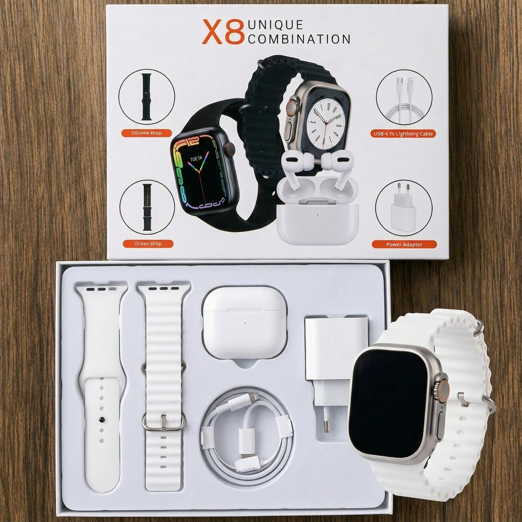 2026 Novo SmartWatch Fones de ouvido Bluetooth X8 Set 45/49mm 5-em-1 Touchscreen chamadas Bluetooth Relógio inteligente