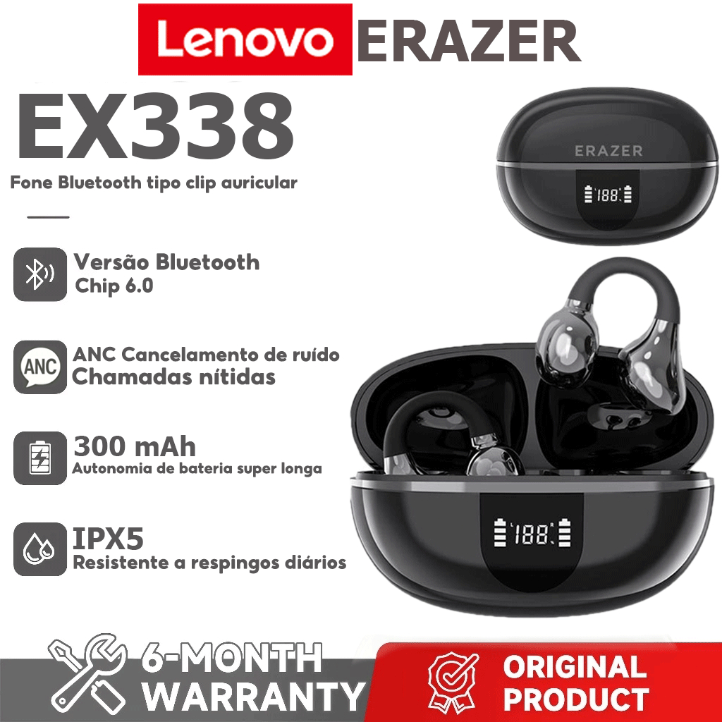 Lenovo ERAZER EX338 AI Tradução Fone de ouvido Bluetooth ANC Cancelamento de ruído Fone de ouvido sem fio HD Chamada HiF