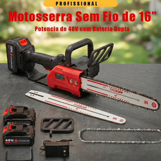 Moto Serra Elétrica Sem Fio 16 Polegadas, Com 2 Baterias 48V, Motor Sem Escova, Portátil Profissional, Corrente Inclusa