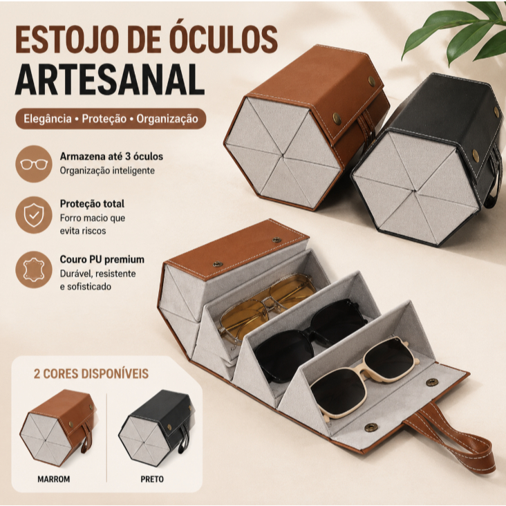 Estojo Porta Óculos 5 Divisórias Organizador Dobrável Prático