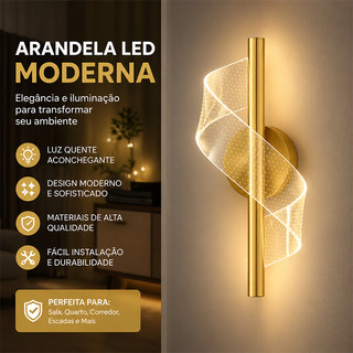 Arandela LED Design Espiral 3 Cores em 1 Luz Bivolt Fácil Instalação para Quarto Sala e Corredor