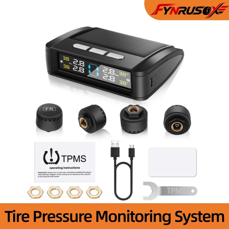 TPMS Alarme De Pressão Dos Pneus Painel Solar De Monitoramento De Carro Com 4 Sensores Externos Display LCD