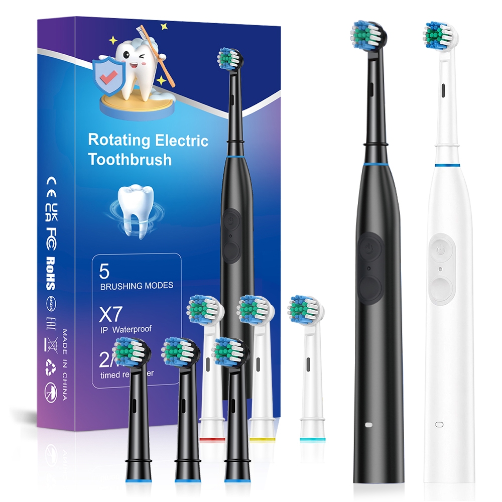 Escova De Dentes Elétrica Giratória Para Adultos , Com 4 Cabeças De Reposição , 5 Modos De Limpeza , Recarregável , IPX7