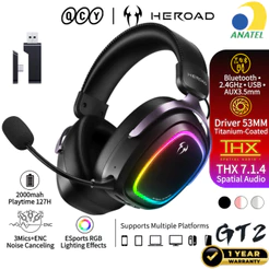 QCY Heroad GT2 Sem Fio Headset gamer Fone Bluetooth Com 3 Microfone ENC THX Tri-Mode Driver 53MM Bluetooth 6.0