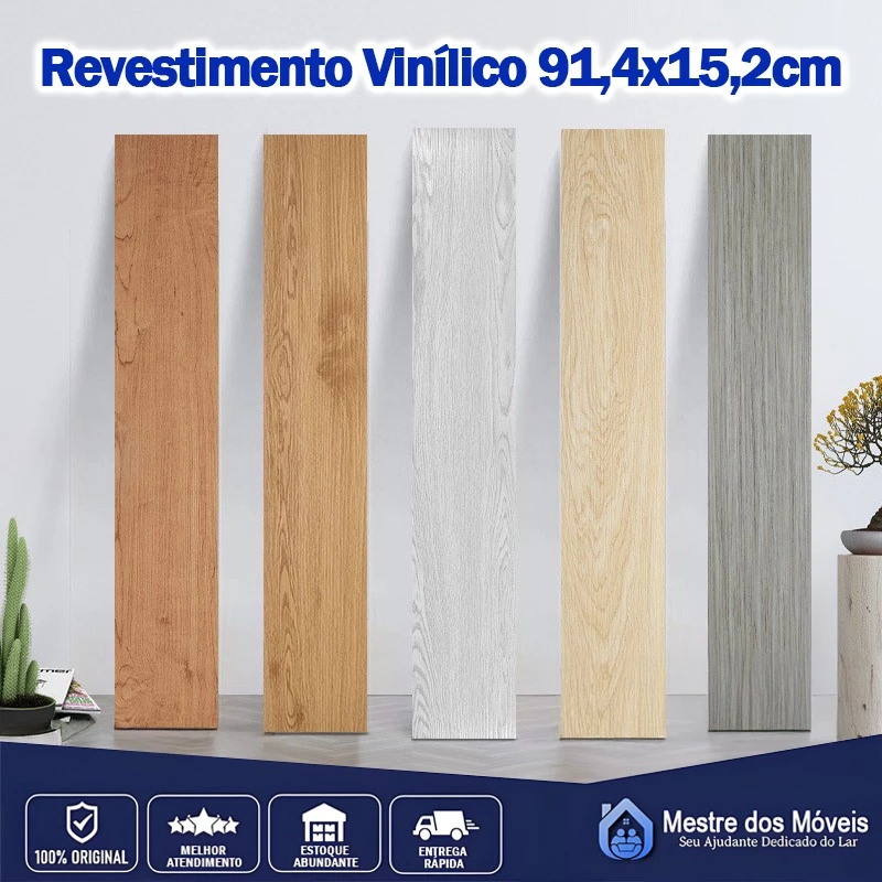 Kit 12 Piso Vinílico Autocolante Adesivo Régua Madeira 94x16cm Ambientes internos
