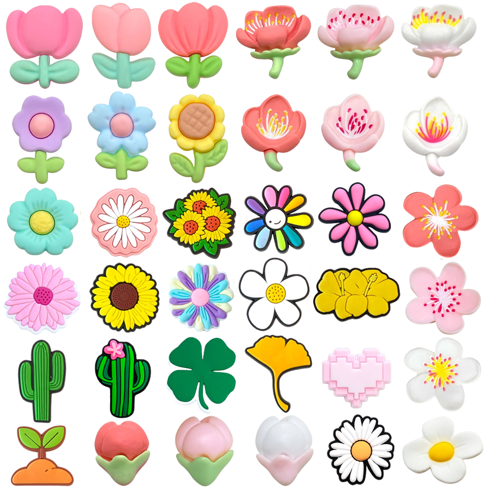 Quente 1 Pçs Série Flor Sapatos Encantos Dos Desenhos Animados Pino Sapato Acessórios Decorar Chinelos Sandálias Fivela