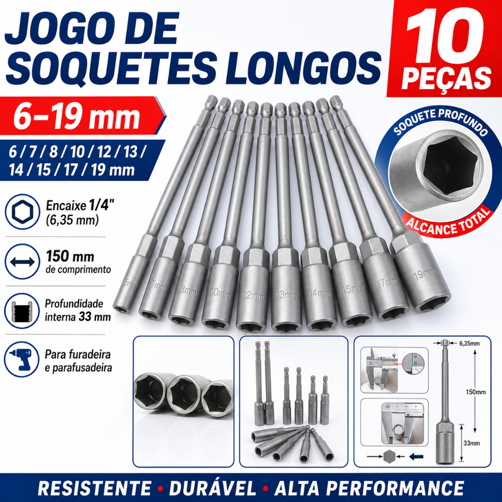 10 Peças de Ponteira Bits Soquete Para Parafusadeira Furadeira