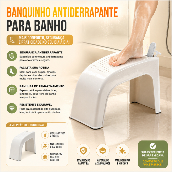 Banquinho para cuidados com os pés no chuveiro, Pode ser usado para pedicure e para acolchoamento dos pés