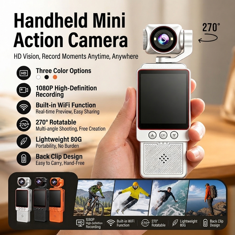 Câmera De Bolso 4K Com Rotação De 270 Gravador De Vídeo Portátil WiFi Vlogging Redução De Ruído E Tela Grande