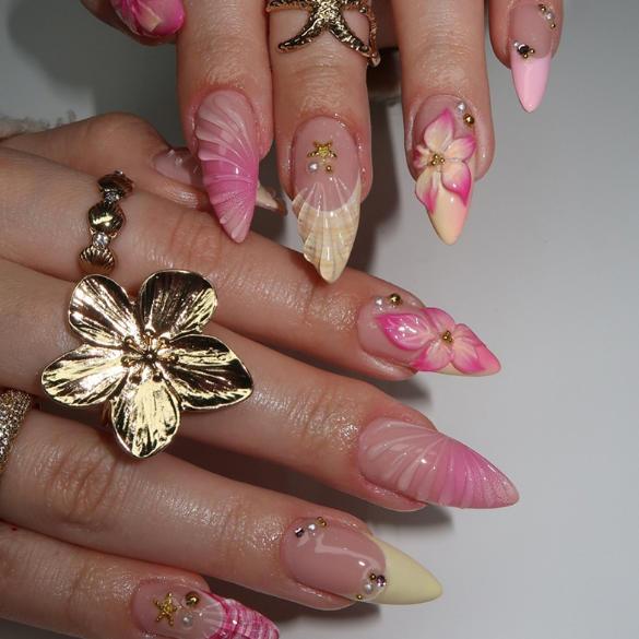 unha postica realista amendoada Com Cola 3D kit uunhas postiças decoradas nails unhas decoradas