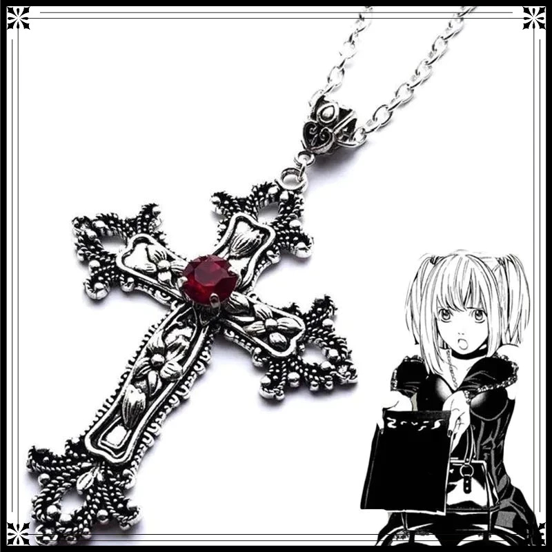 Colar de cruz gótica unissex, formato de cruz retrô/colar vermelho preto com strass