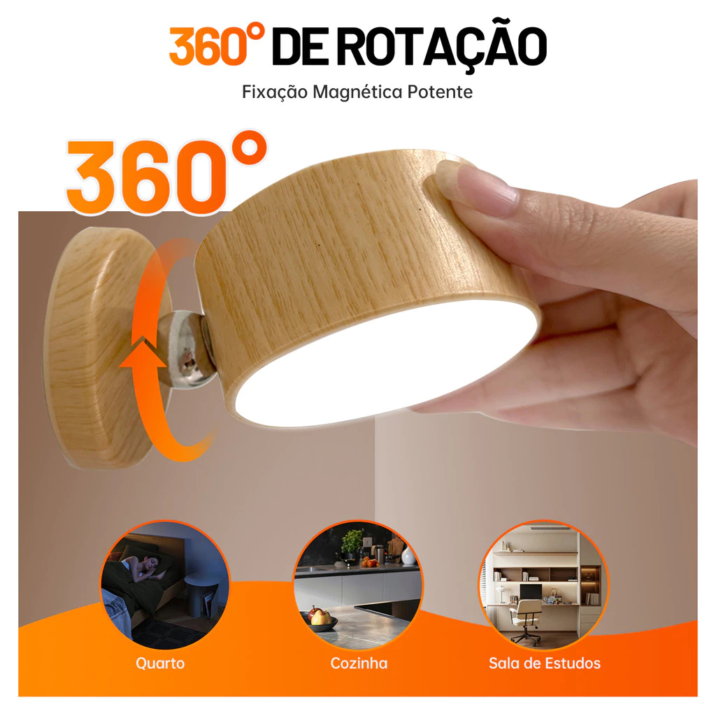 Luminária de cabeceira led sem fio recarregável magnética 360 arandela parede luz de leitura quarto com luz ambiente 4W
