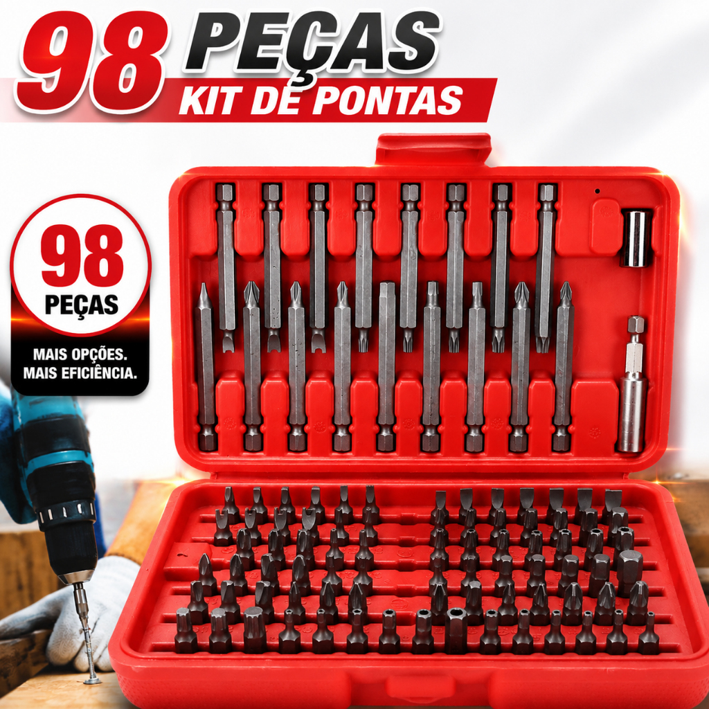 Jogo De Bits Para Parafusadeira Aço Com 98 Peças Magnético Pronta Entregar