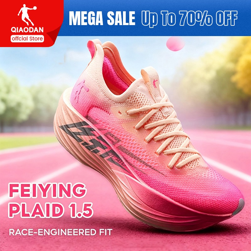 Qiaodan Feiying Xadrez 1.5 Mulheres Tênis De Corrida Maratona Placa De Carbono Rebote Respirável BM22240290 & * -