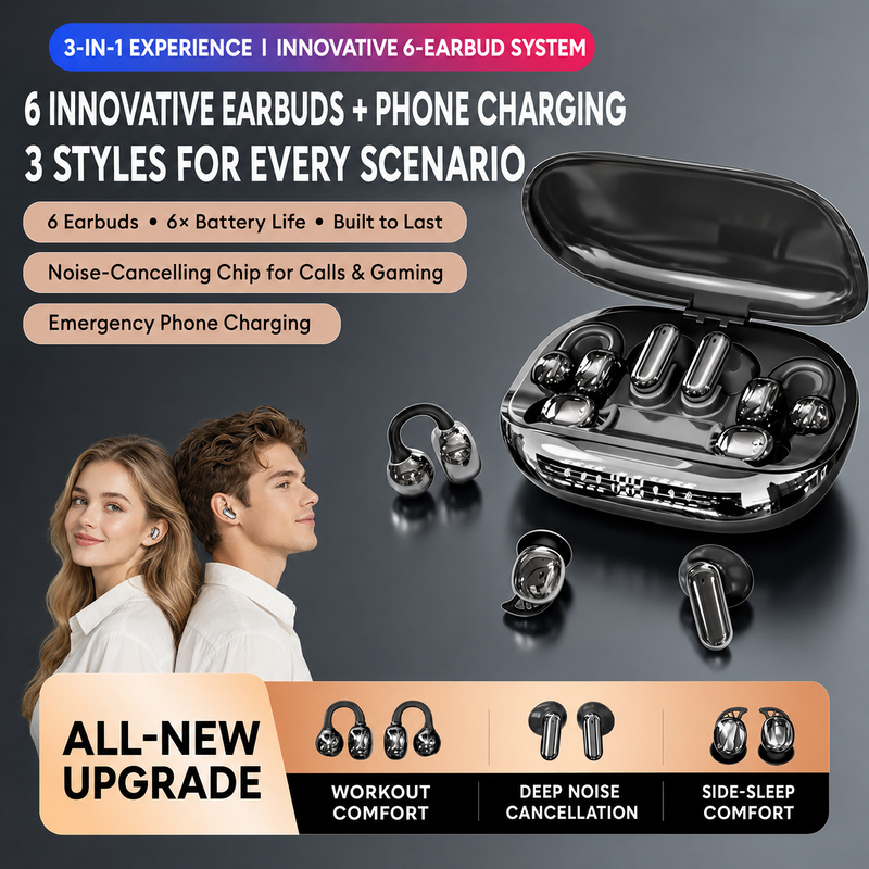 Fones De Ouvido Bluetooth Hyundai GT699S 6 Em 1 True Wireless Earbuds Com 3 Estilos De Uso ENC Chamadas Claras Clipe Lev