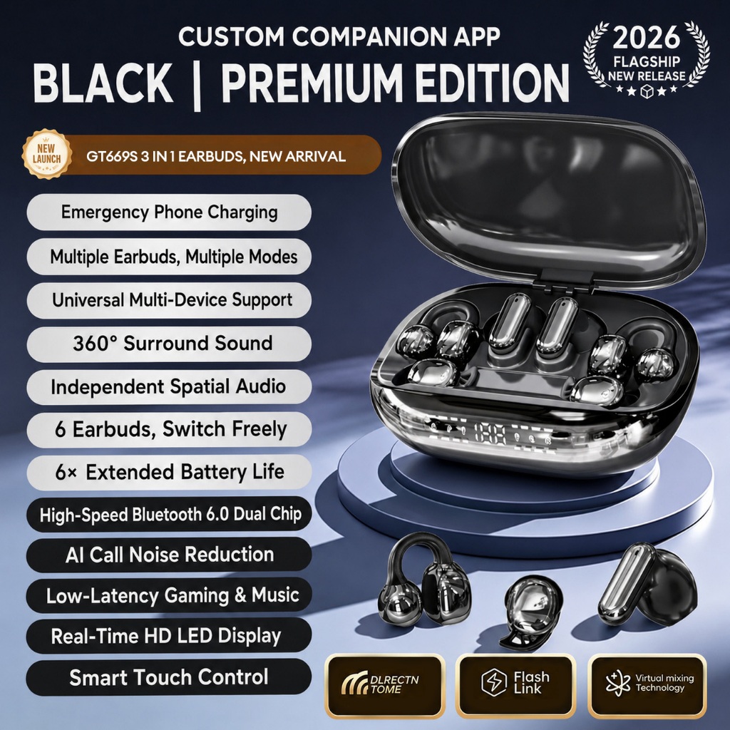 PAXA GT699S Fones De Ouvido Bluetooth 6 Em 1 True Wireless Earbuds Com 3 Estilos De Uso ENC Redução De Ruído Jogos De Ba