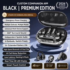 PAXA GT699S Fones De Ouvido Bluetooth 6 Em 1 True Wireless Earbuds Com 3 Estilos De Uso ENC Redução De Ruído Jogos De Ba