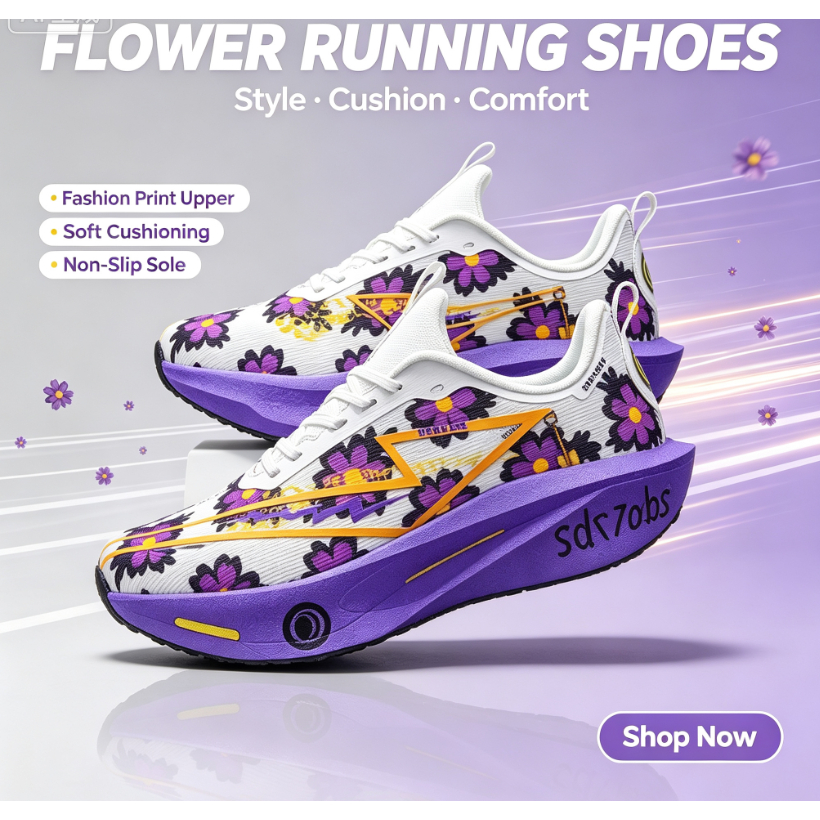 Sapatos De Corrida Flor Moda Respirável Amortecido Antiderrapante Tênis Atlético