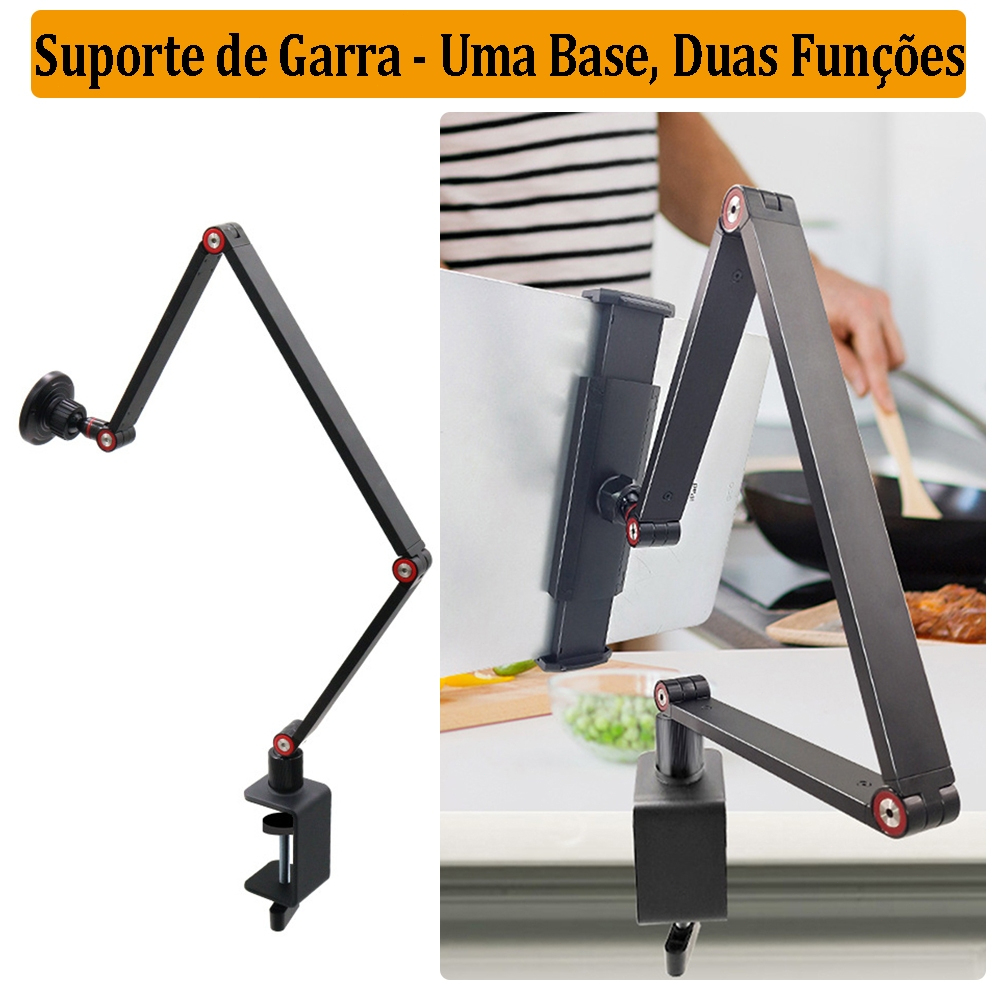 Suporte com Presilha Para Tablet/Celular até 17.3" Suporte Magnético, Braço Articulado Monitor Portátil, Dobrável 360°