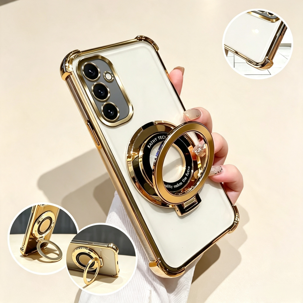 Luxo Chapeamento Magnético Suporte Caso De Telefone Para Samsung Galaxy A07 A17 A27 A37 A57 A06 A16 A26 A36 A56 A55 Capa
