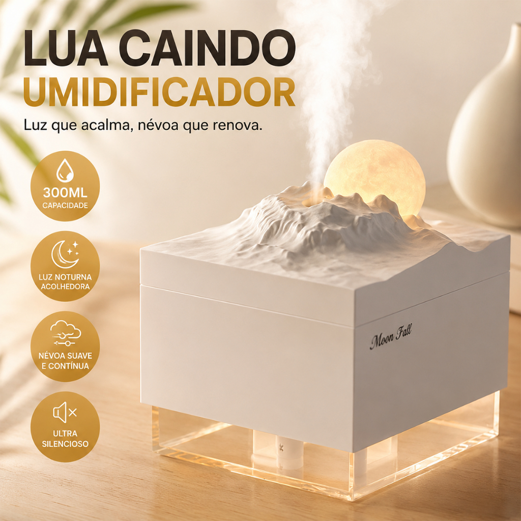 Umidificador Luminária + Essências Abajur 2em1 300ml Lua  Vaporizador de Ambiente Difusor De Ar