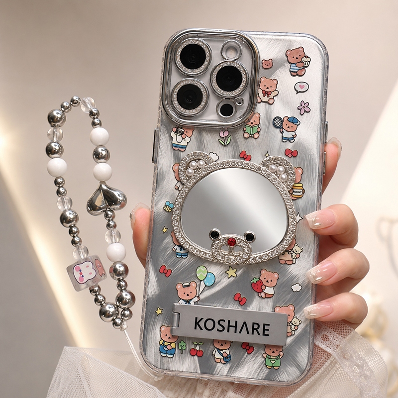 Para Samsung A17 A15 A16 A14 A13 A12 A22 A23 A32 A57 A54 A55 A56 A37 A05S A07 A06 Littler Urso Espelho Caso De Telefone 