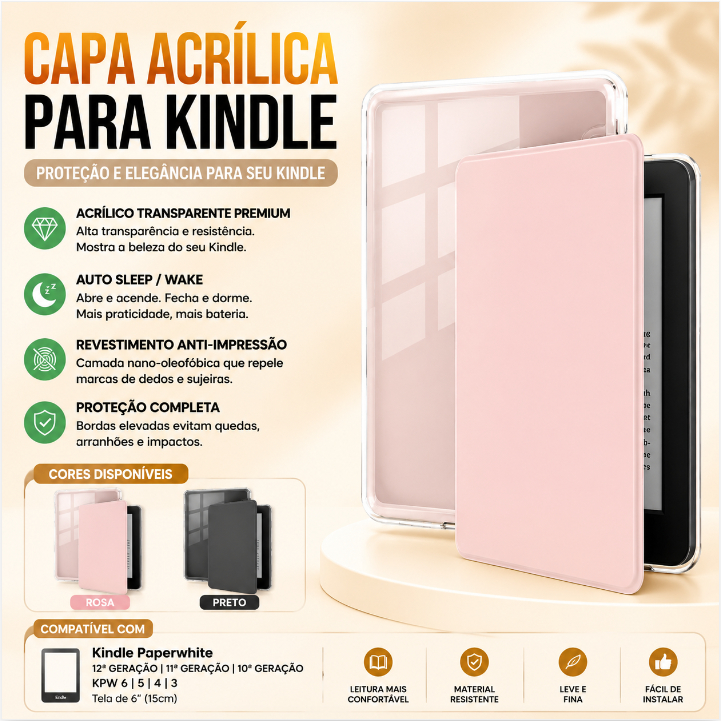Capa para Kindle Paperwhite 10 Geracao Acrilica Transparente com Auto Sleep