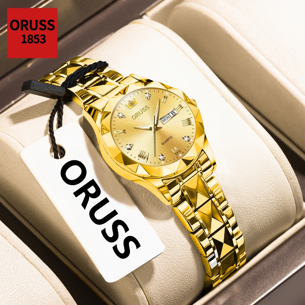 ORUSS Original Feminino Aço Inoxidável Luxo Calendário Duplo Moda Luminosa À Prova D 'Água Pequeno Relógio Versão Corean