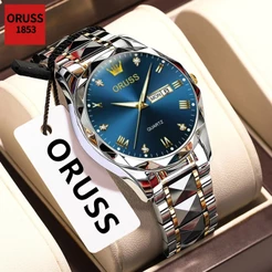ORUSS Original Masculino Aço Inoxidável Calendário Duplo Luminoso Relógio À Prova D 'Água Luxo Moda Versão Coreana Relóg