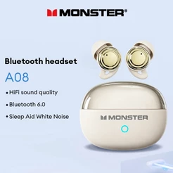 Monster A08 Sem Fio Bluetooth Fone De Ouvido Baixa Latência Alta Fidelidade Qualidade Som Sleep Aid Ruído Branco Cancela