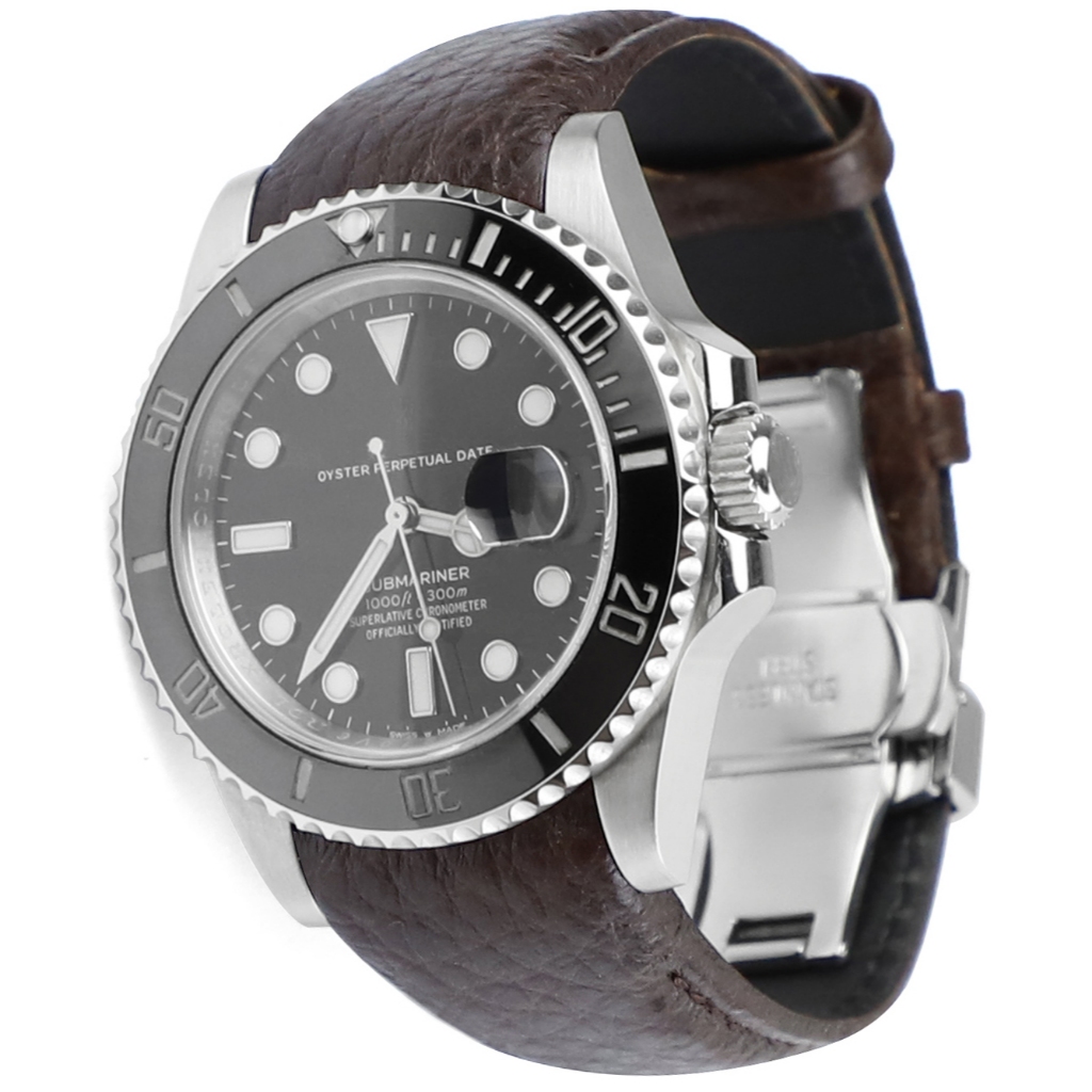 Pulseira De Relógio De Couro De Bezerro Vintage Com Extremidade Curva De 20 Mm Para Rolex Submariner Daytona GMT-Master 