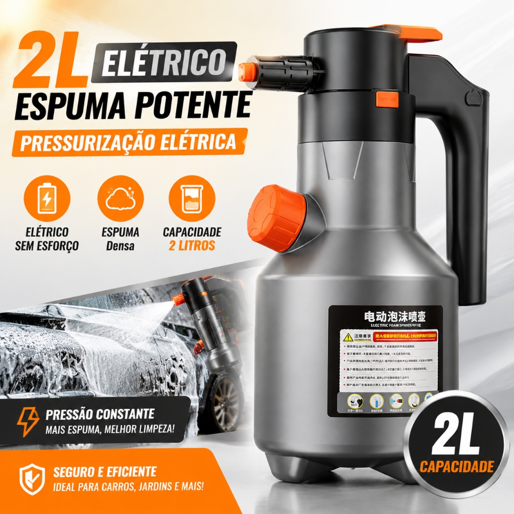 Pulverizador de Compressão Elétricol 2L Snow Foam Elétrico Limpeza Interna Externa Automotivo Recarregável Por USB