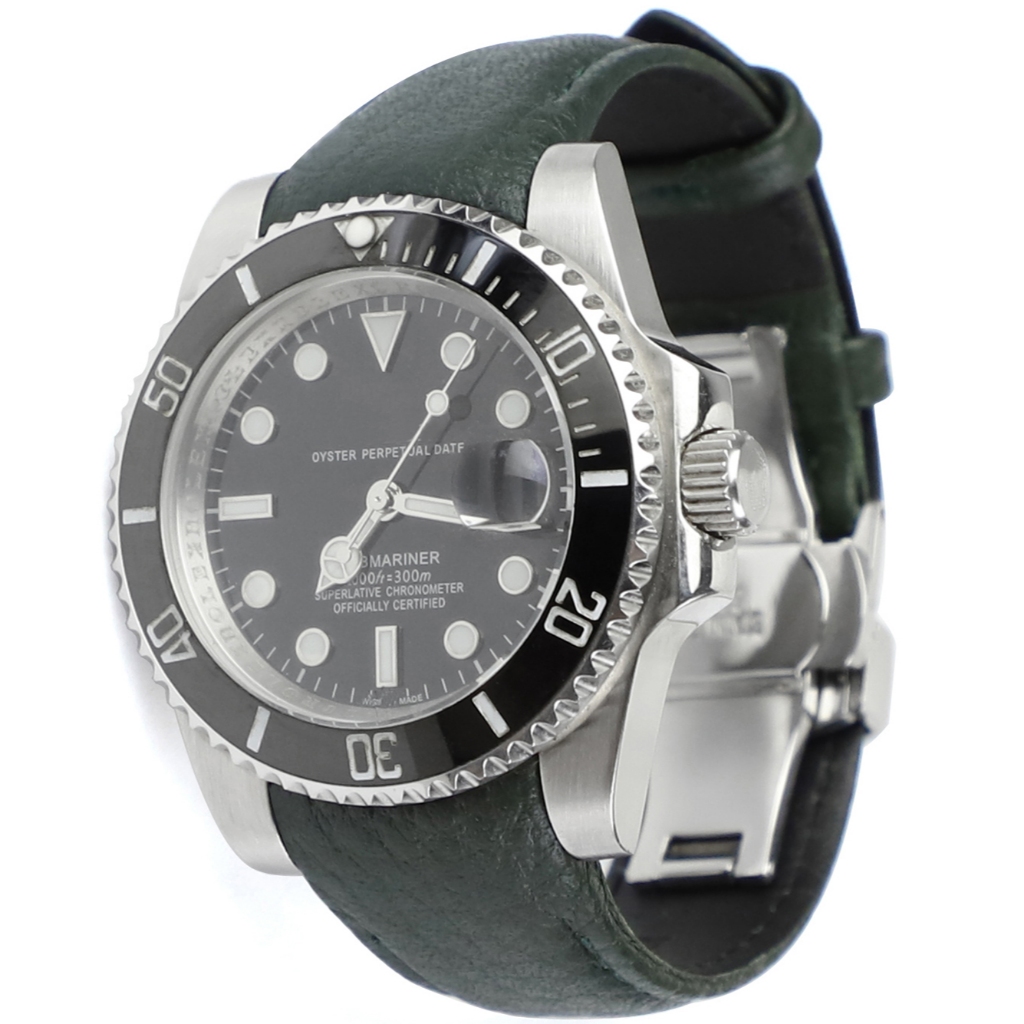 Pulseira De Relógio De Couro De Pele De Bezerro Verde Grão De Lichia De 20 mm Para Rolex Submariner Strap GMT Master II 