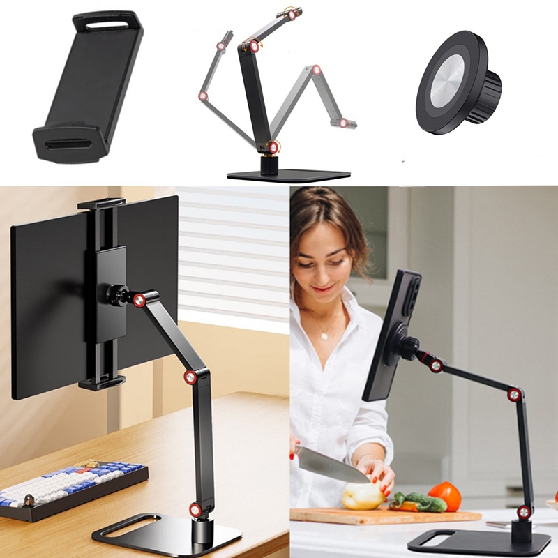 Suporte De Mesa Para Monitor Portátil Tablet 360° Giratório Ajustável Braço Articulado Articulável