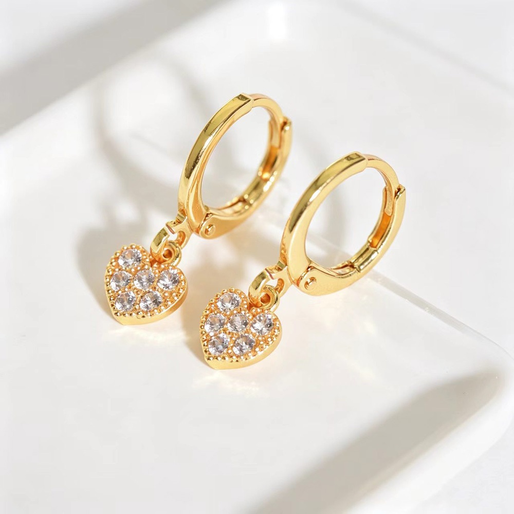 Luz de luxo cheio de diamante coração brincos doce em forma de coração brincos de diamante meninas brincos diários All-M
