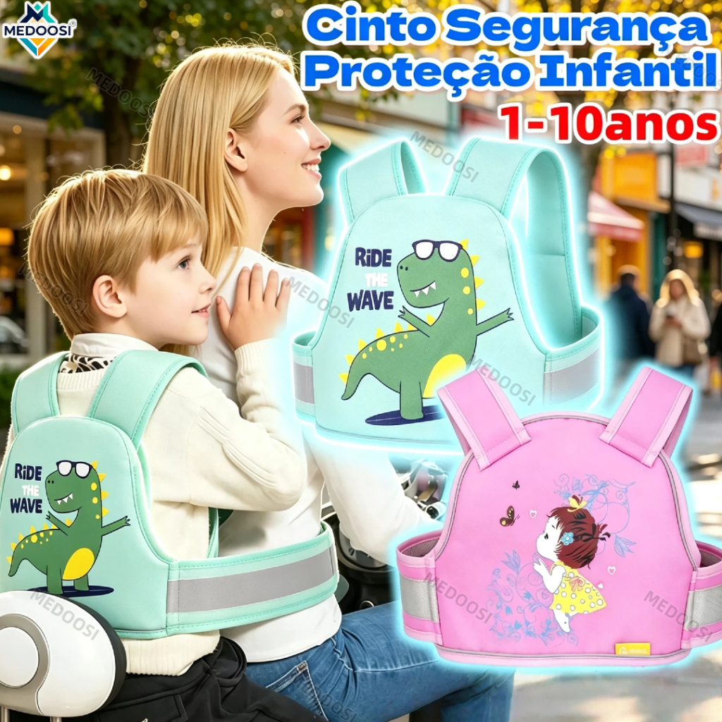​​​​Colete Cinto de Segurança Bebê/Infantil -Arnês Proteção Criança Ajustável Anti-Quebra para Motocicleta e Bicicleta