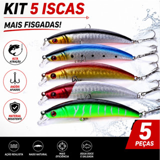 Kit 05 Iscas Artificiais Importadas 1/2 Meia Água de 9 cms e 8,5 gramas Pesca Tucunaré Traíra Dourado Robalo Black Bass