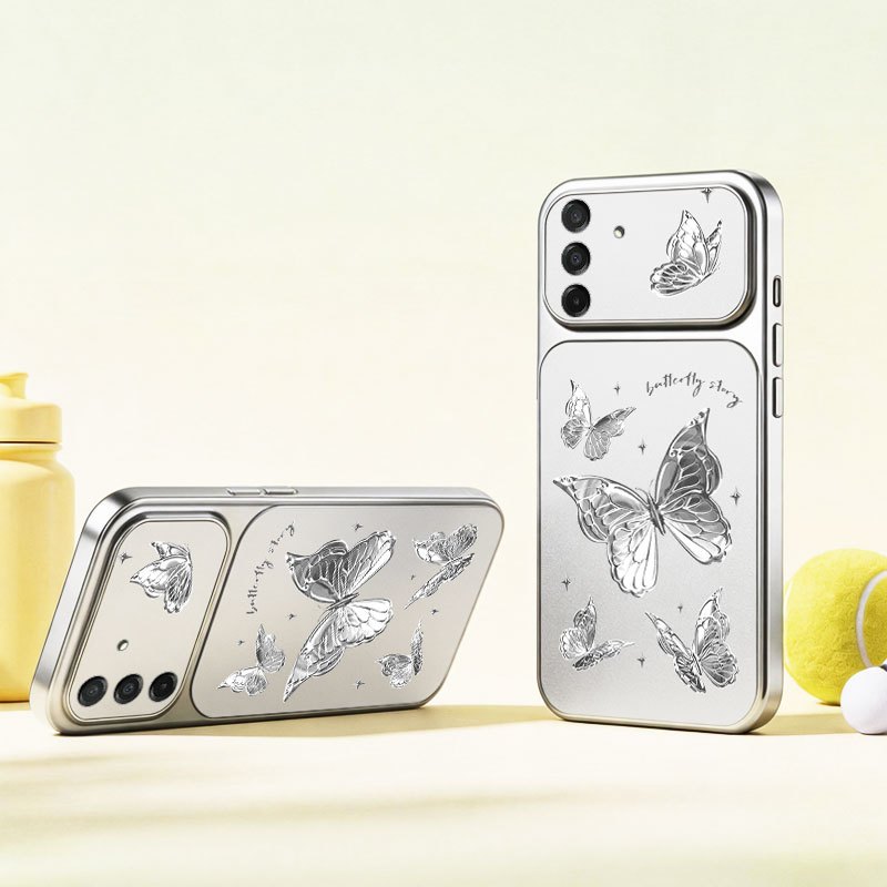 Capa De Telefone YBD Para Samsung Galaxy A27 A37 A24 A25 A26 A34 A35 A36 A54 A55 A57 A56 5G Borboleta Prateada Proteção 