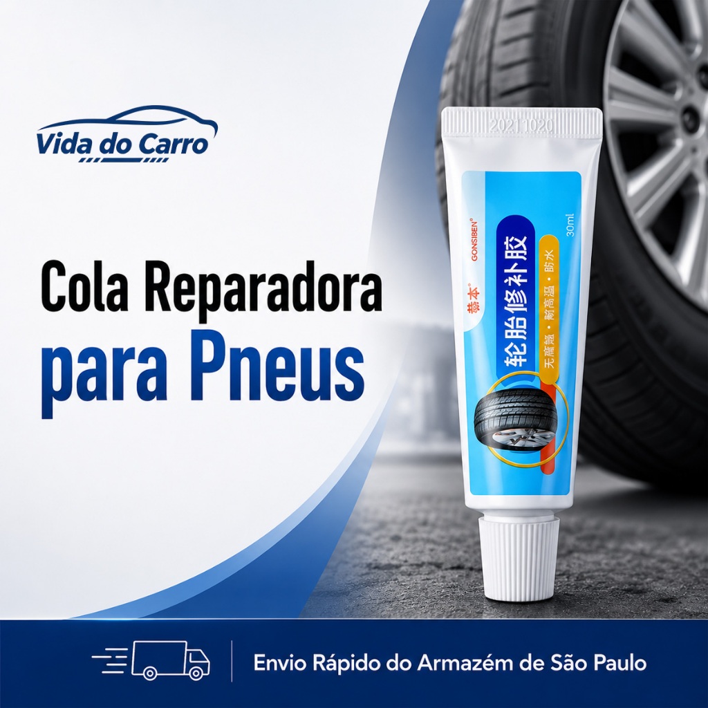 Reparo de Pneu Sem Câmara | Cola de Borracha Preta com Vedação Rápida e Flexível