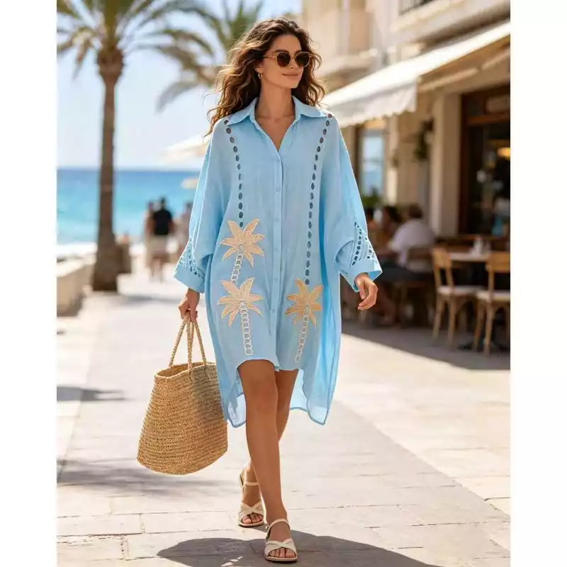 Vestido Longo Plus Size Saída de Praia com Decote em V e Proteção UV — foto 5