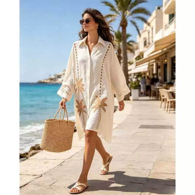 Vestido Longo Plus Size Saída de Praia com Decote em V e Proteção UV — foto 2