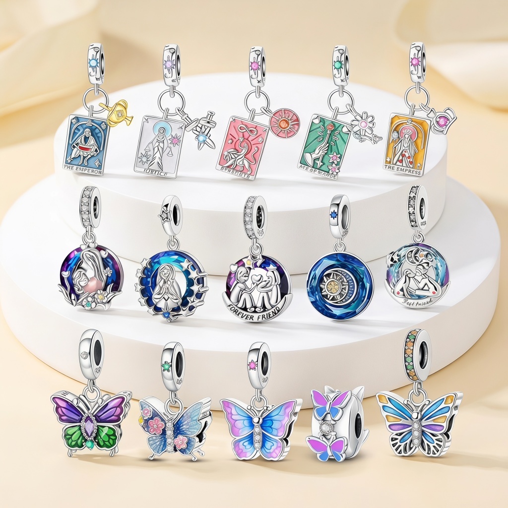 Original s925 prata tarô pingente borboleta charme contas adequadas para pulseira diy fazendo jóias charme