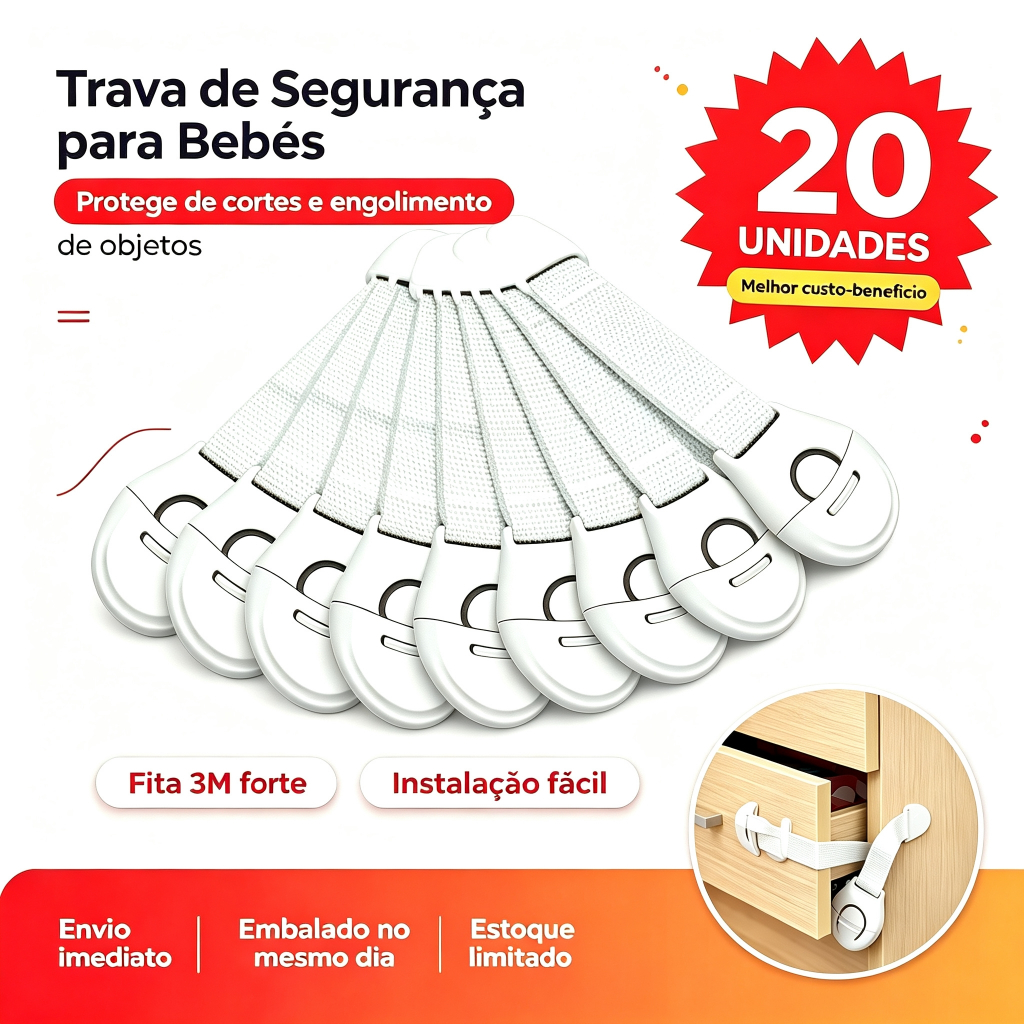 Kit 30/20/10 Und Trava Gaveta Armario Segurança Protetor Protecao Bebe Branco