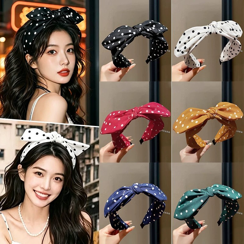 Elegante bolinhas arco bandana, senhoras passeio diário vestir-se na moda bandana, acessórios de cabelo da moda