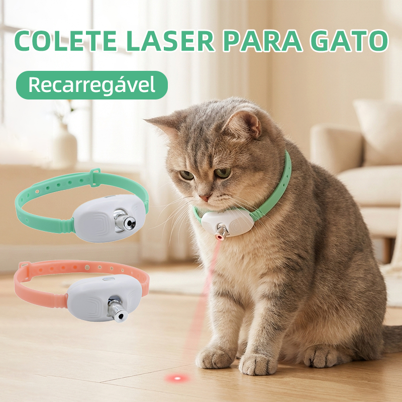 Coleira Laser Interativa para Gatos, Brinquedo Automático Recarregável USB, Alivia Tédio e Estimula Atividade do Pet