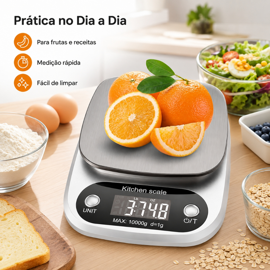 Balança Digital De Aço Inoxidável 10kg/1g , Teclado Para Pesagem De Alimentos
