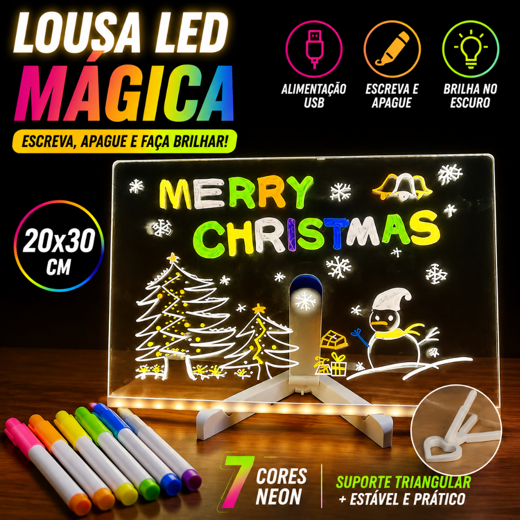 Lousa Mágica - Placa Acrílica Luminosa LED para Desenho e Mensagens